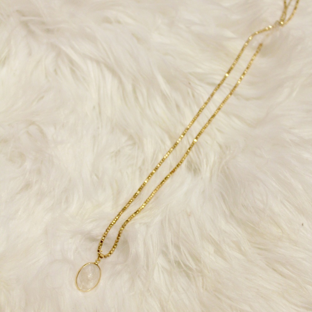 Beaded Long Faceted Pendant Necklace Gold Clear